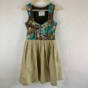Oktoberfest Dirndl Dress Cottagecore Lace Up Cotton Sz 38 Cosplay Renfaire
